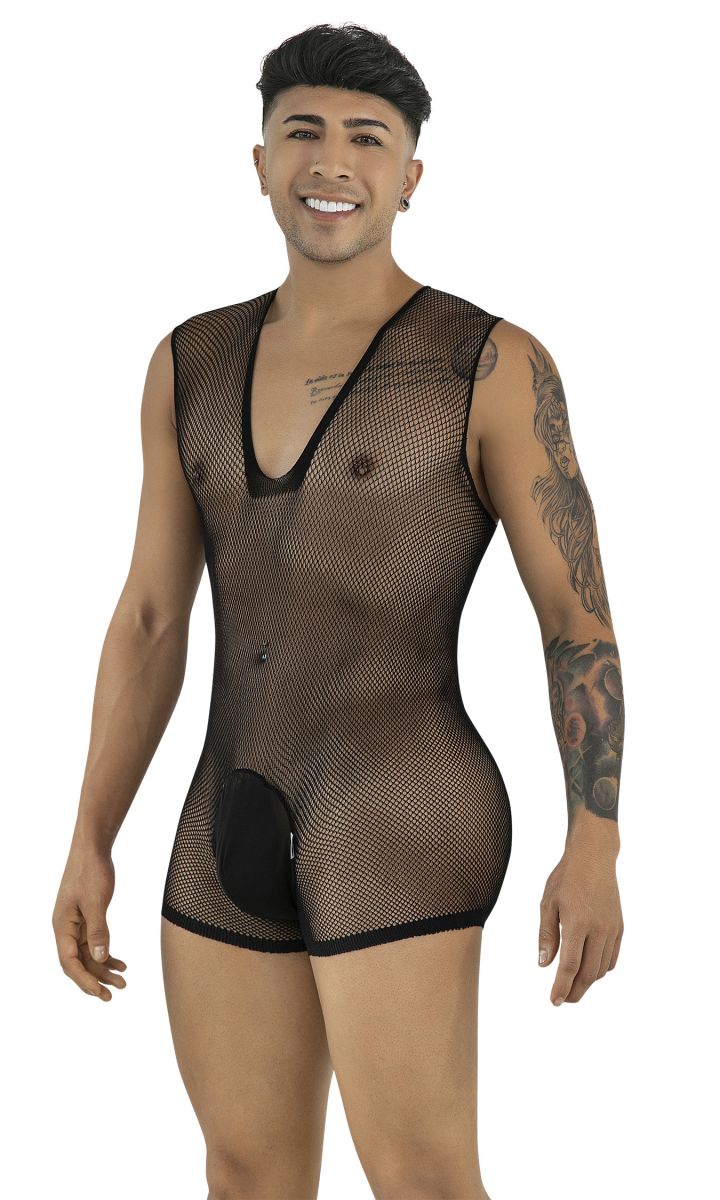 CandyMan 99956 Mens Sexy Sleeveless See-Through Fishnet Bodysuit Black