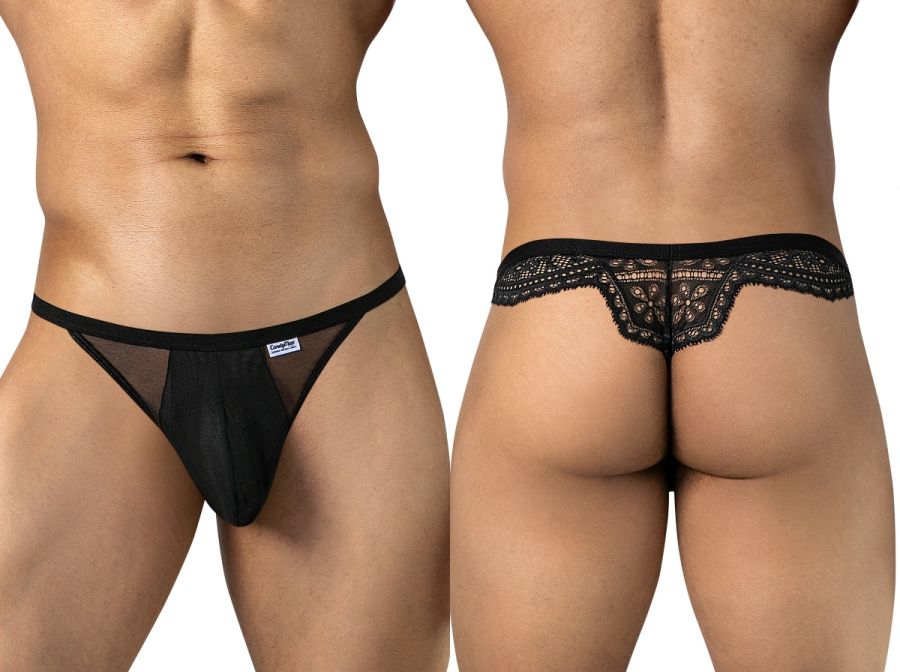 CandyMan 99969 Mens Captivating Sexy Mesh-Lace Thongs Black