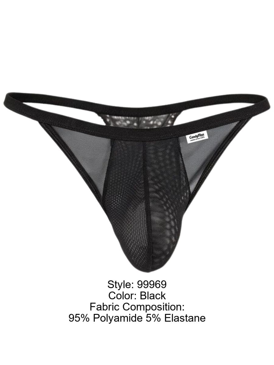 CandyMan 99969 Mens Captivating Sexy Mesh-Lace Thongs Black