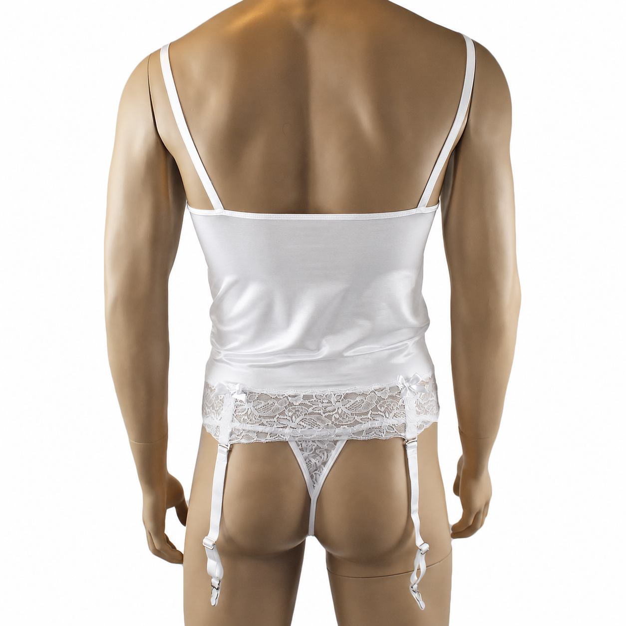 Male Romance Stretch Spandex Corset Camisole Top & G string for Lingerie Men White or Black