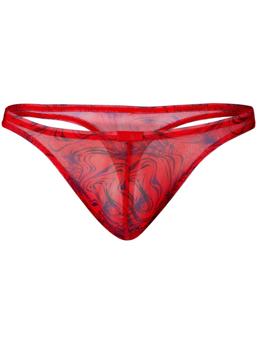 26036 Calipso Male Sheer Marbled Pattern Thongs Red