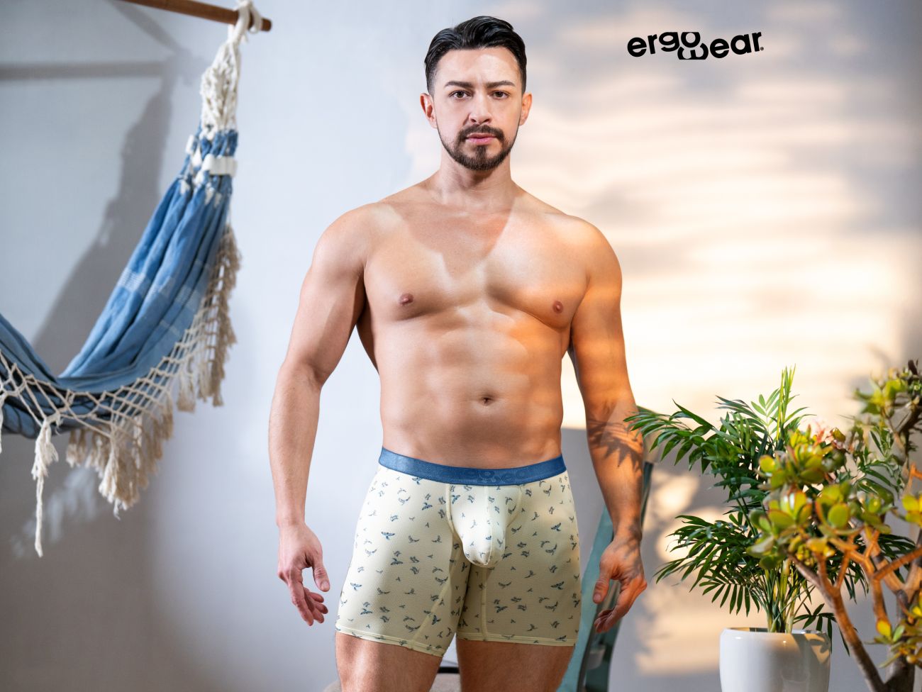 ErgoWear EW1771 SLK SE  Male Comfortable Boxer Briefs Vanilla Birds