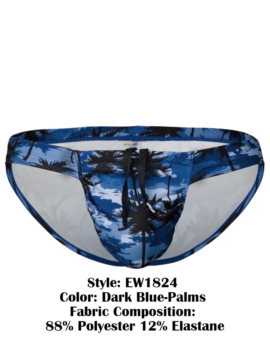 ErgoWear EW1824 Midnight Tropics Men's High-Performance Swim Bikini Dark Blue Palms