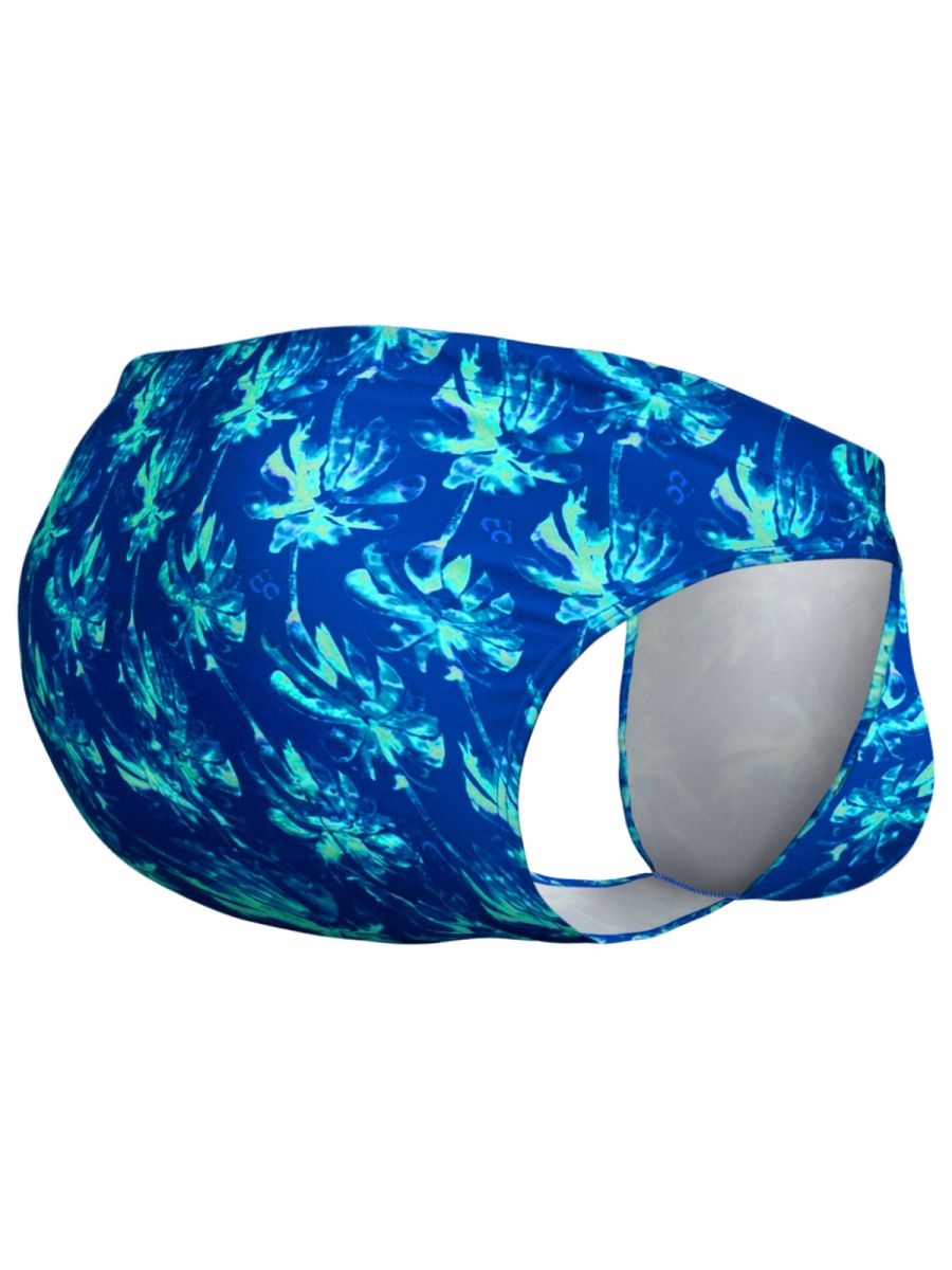 ErgoWear EW1826 Vibrant Abstract Floral Men's Swim Bikini Royal Blue Palms