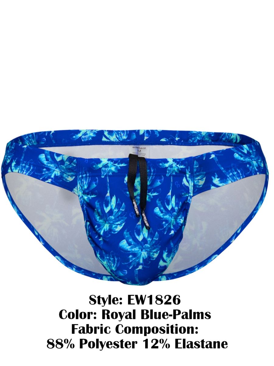 ErgoWear EW1826 Vibrant Abstract Floral Men's Swim Bikini Royal Blue Palms