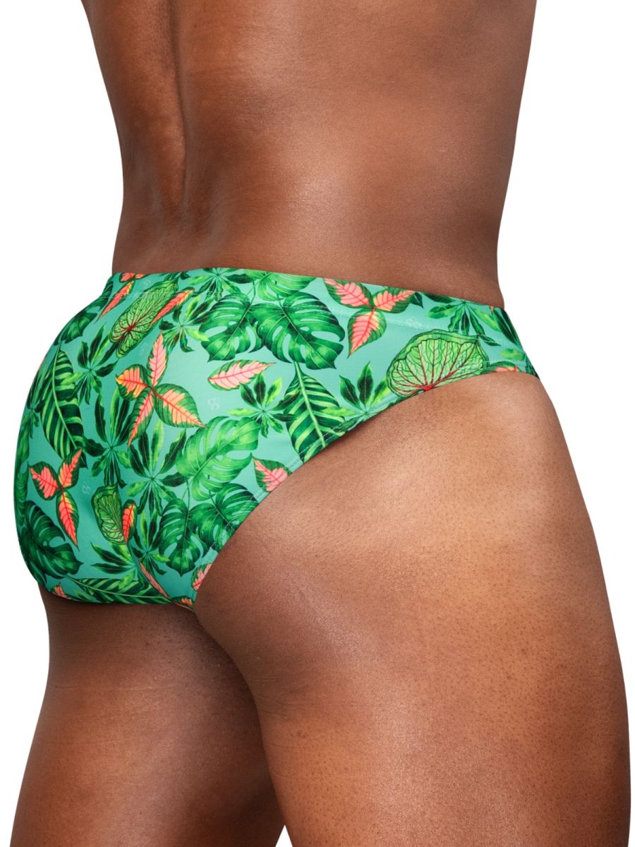 ErgoWear EW1828 Vibrant Tropical Leaf Print Mens Swim Bikini Aqua Leaves