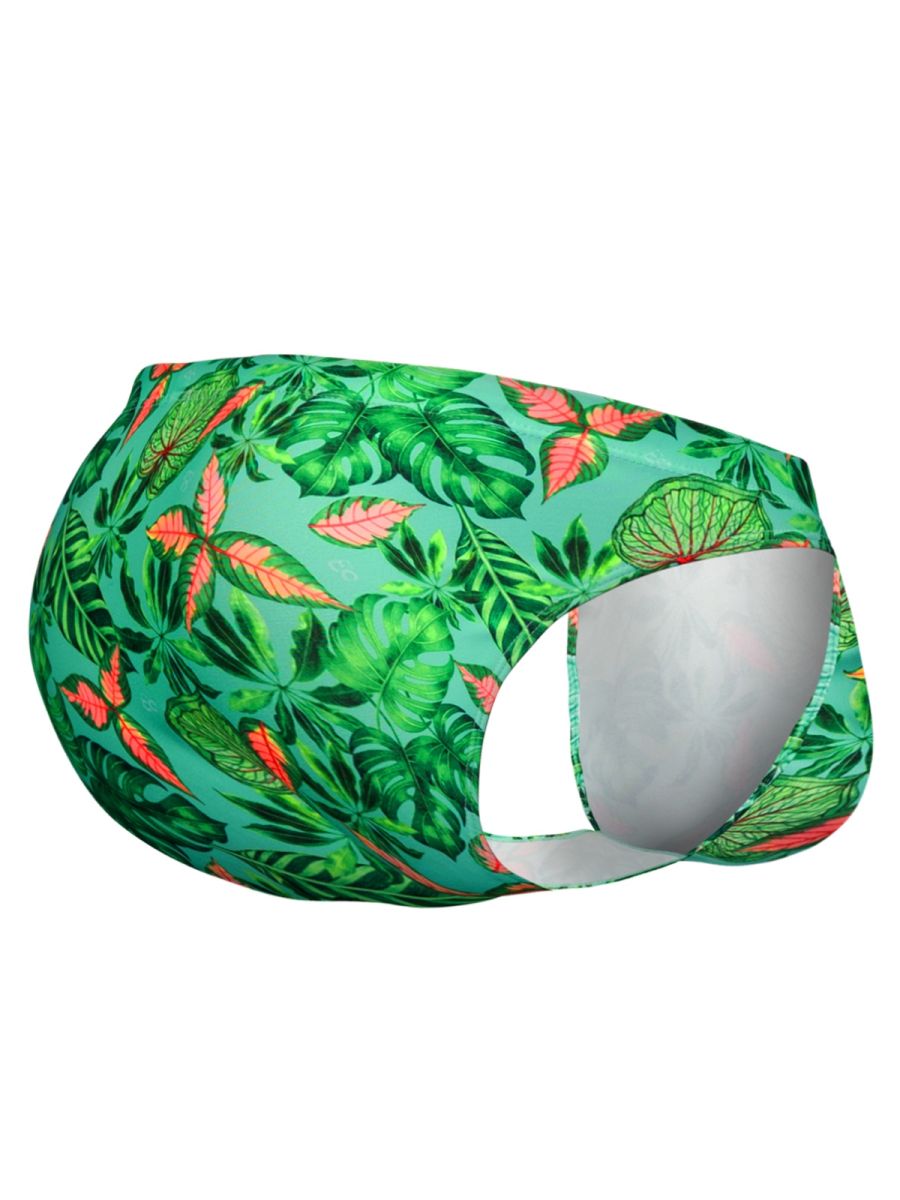 ErgoWear EW1828 Vibrant Tropical Leaf Print Mens Swim Bikini Aqua Leaves