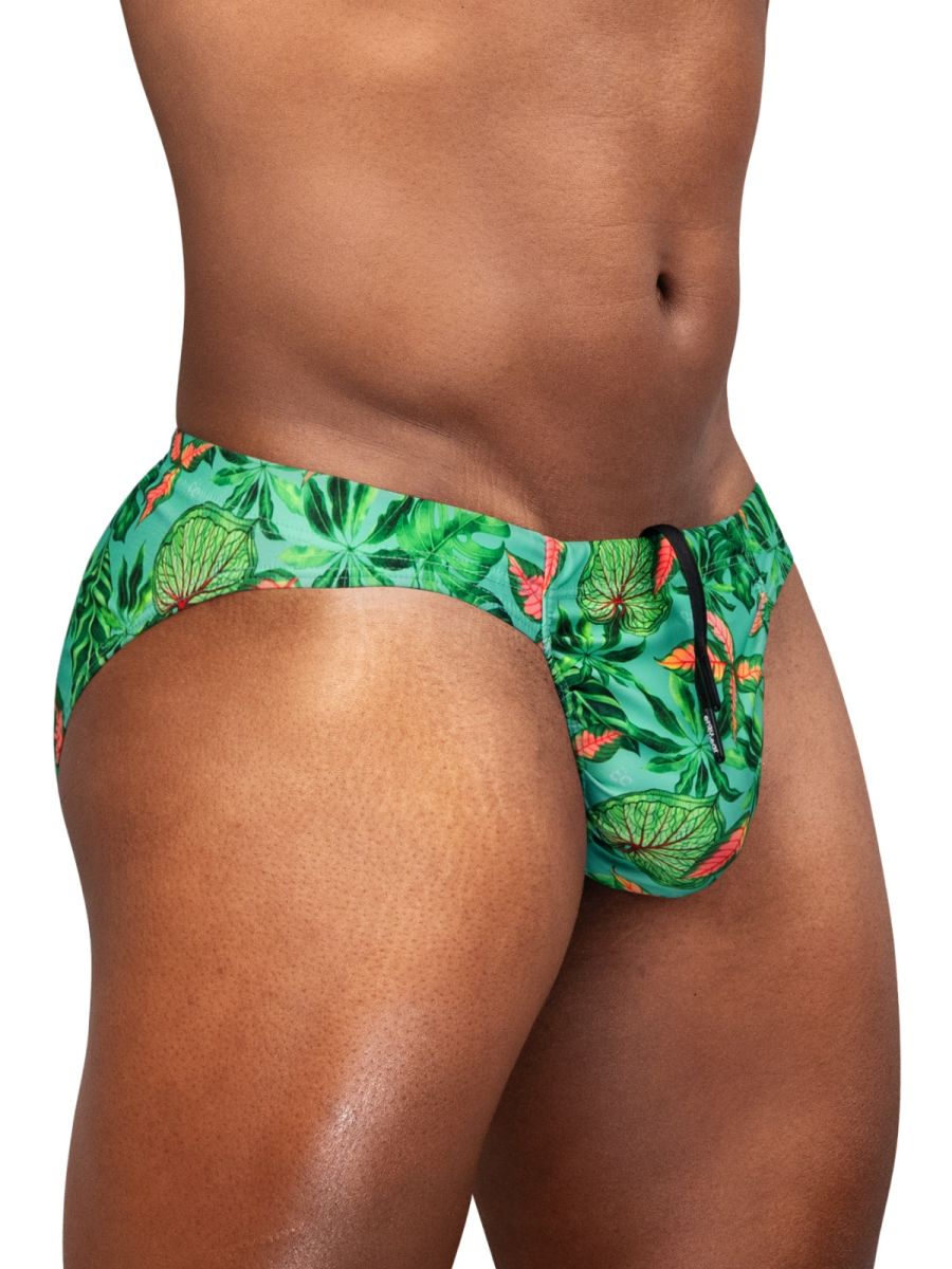 ErgoWear EW1828 Vibrant Tropical Leaf Print Mens Swim Bikini Aqua Leaves