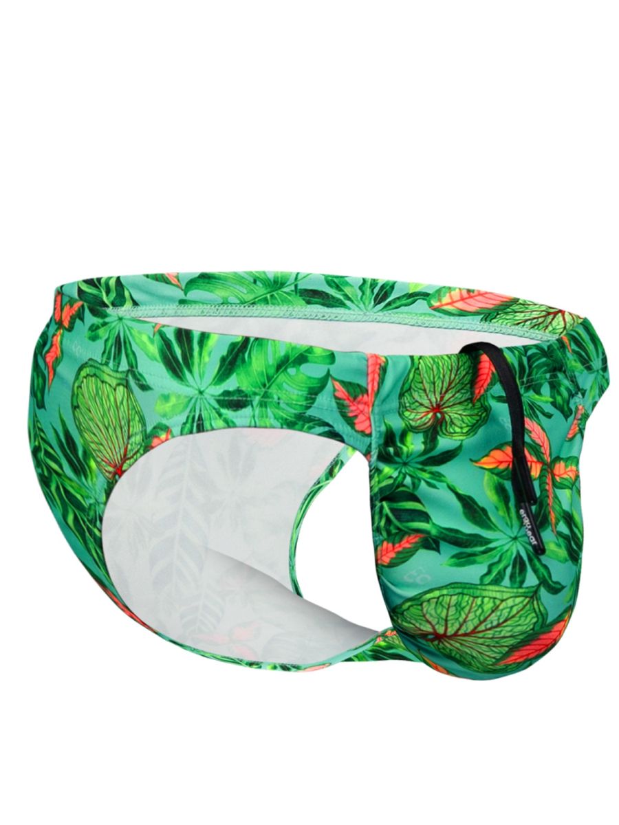 ErgoWear EW1828 Vibrant Tropical Leaf Print Mens Swim Bikini Aqua Leaves