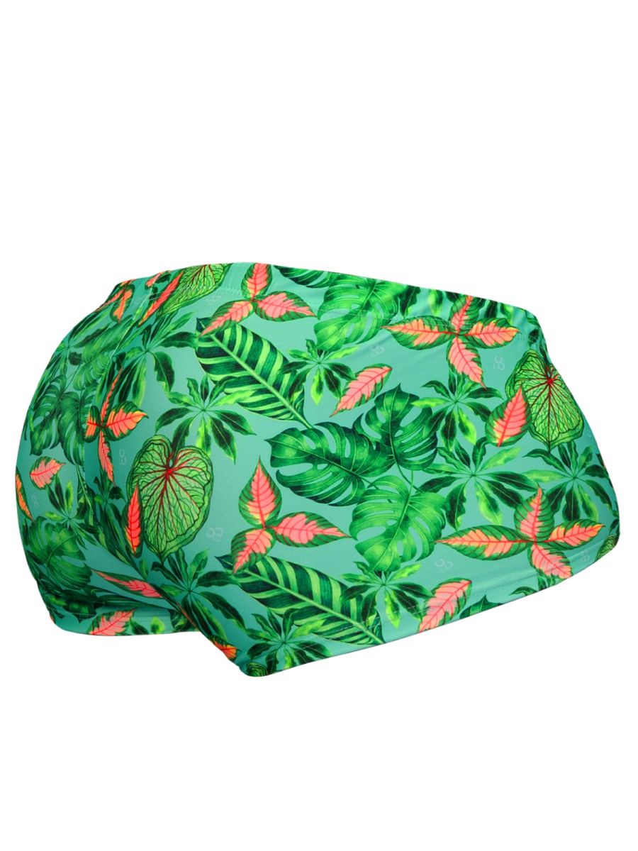 ErgoWear EW1829 Tropical Foliage Mens 4-Way Stretch Swim Trunks Aqua Leaves