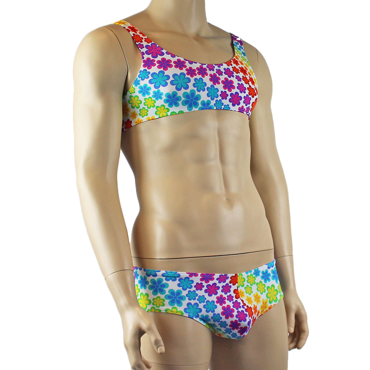 Mens Flower Girl Crop Top Bra & Boxer Brief