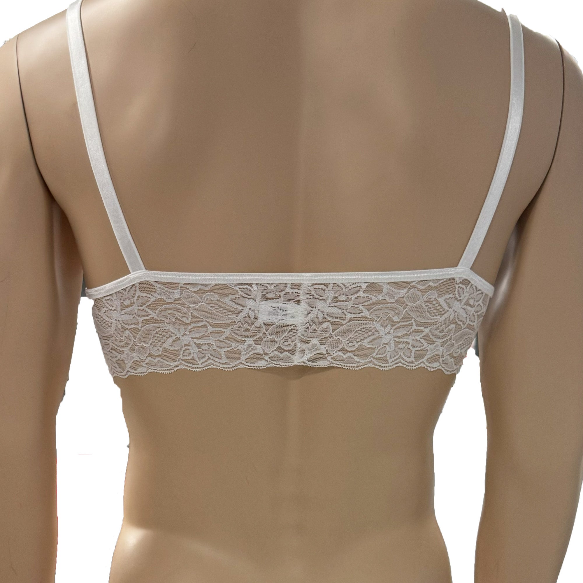 Mens Jackie Spandex & Lace Bra Top and Seamless Front Brief Light Pink & White Lace