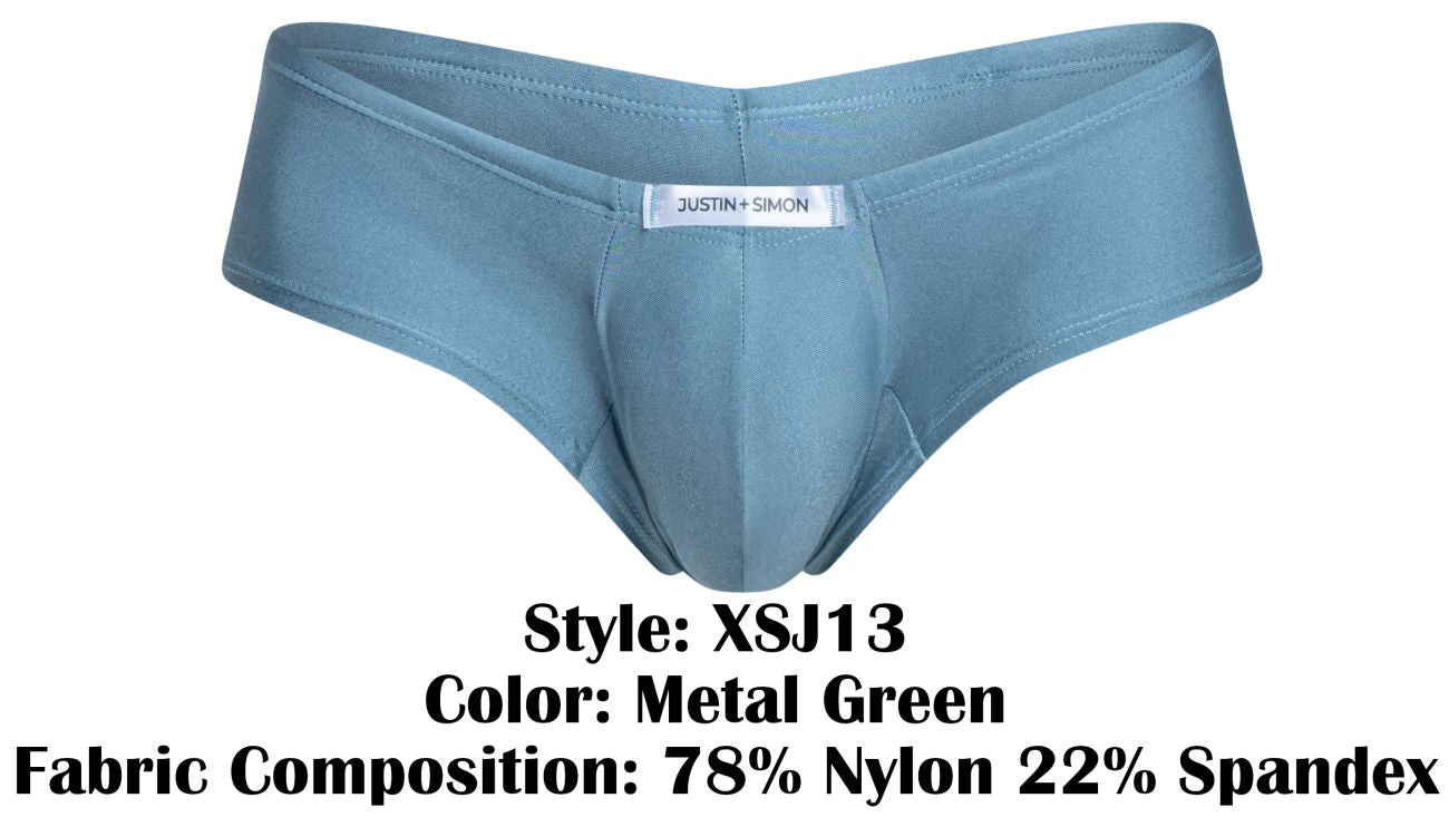 JUSTIN+SIMON XSJ13 Mens Cheeky Bulge Boxer Short Metal Green Plus Sizes