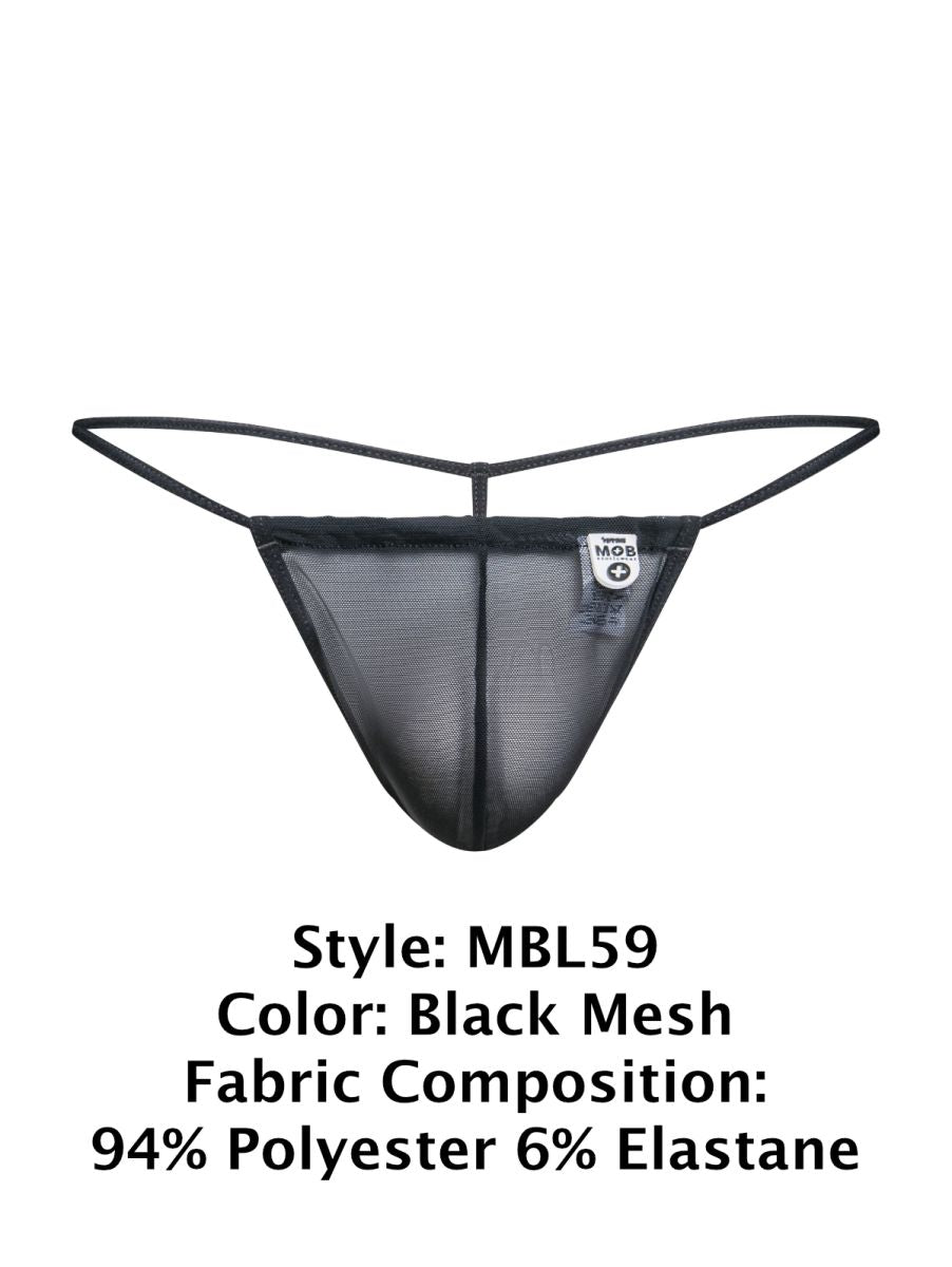 MaleBasics MBL59 Mens Sinful Thongs with Narrow Straps Black Mesh