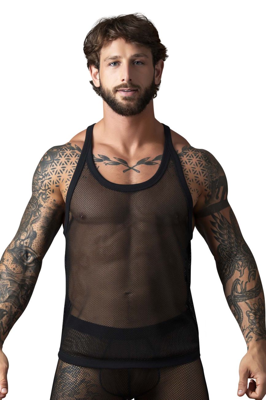 Male Power 110-11C Mens Sexy Stretch Fishnet Tank Top Black