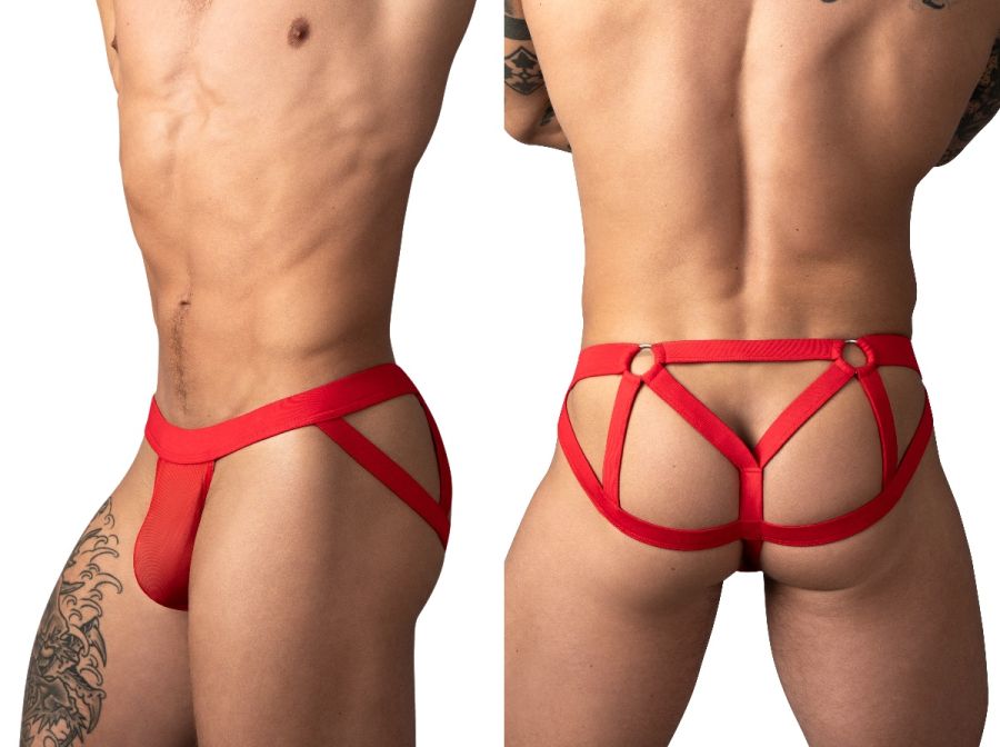 Male Power 352-307 Mens Sheer Mesh 2 Strappy Ring Jock Red