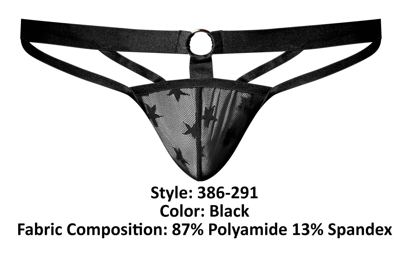 Male Power 386-291 Love Star Jock with Ring Black