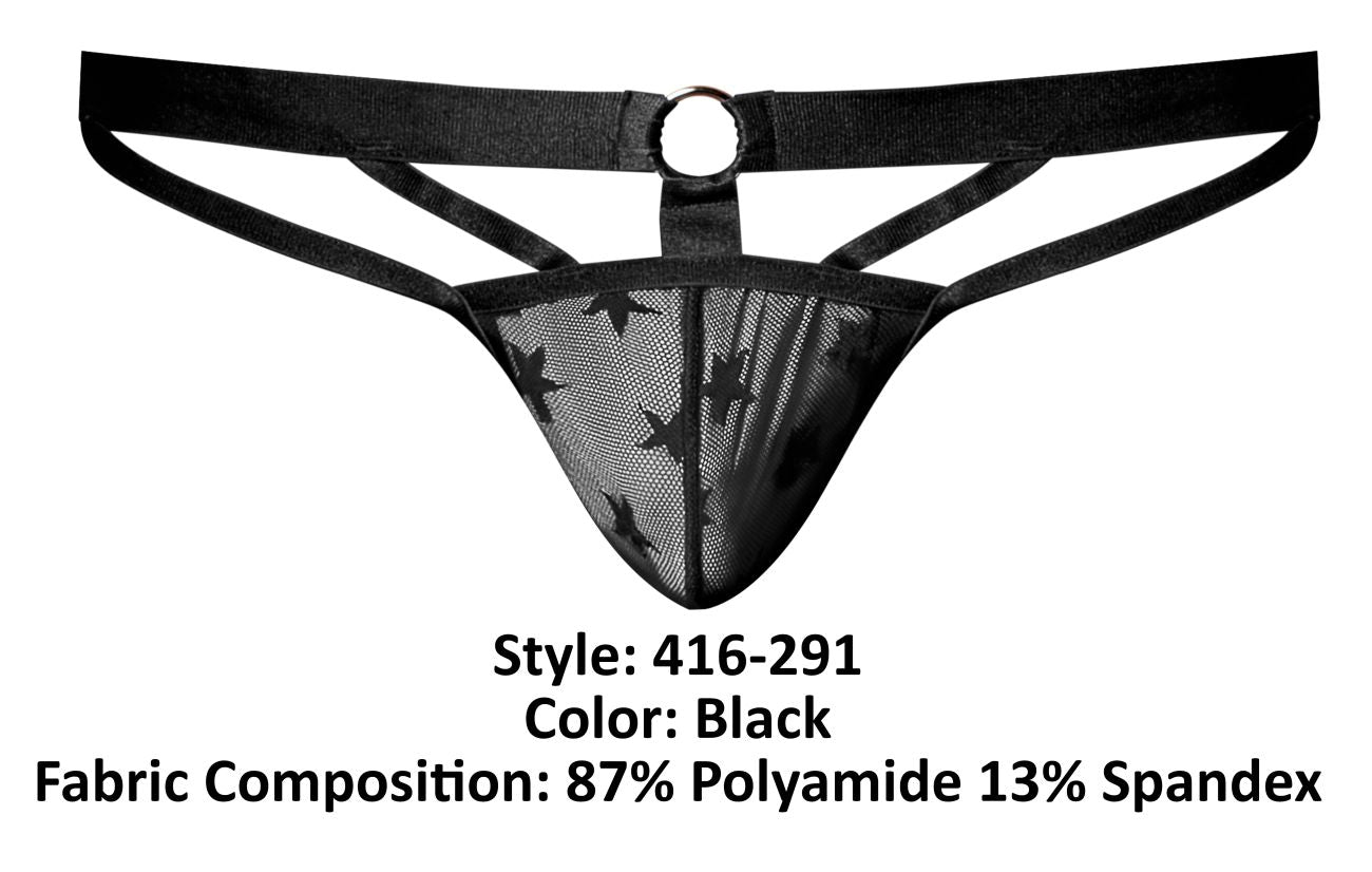 Male Power 416-291 Love Star Thong with Ring Black