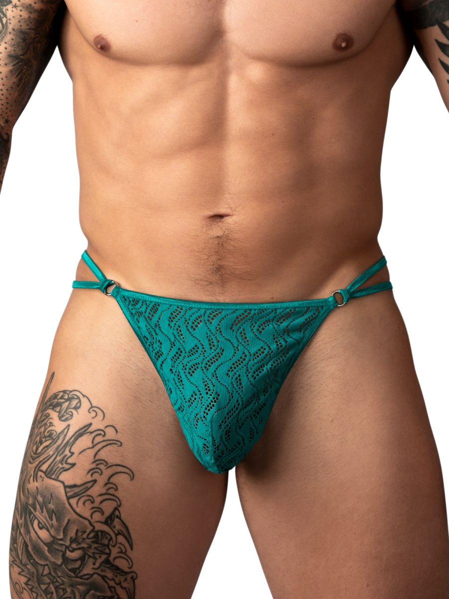 Male Power 456-305 Mens Ripple Lace Micro V String Teal