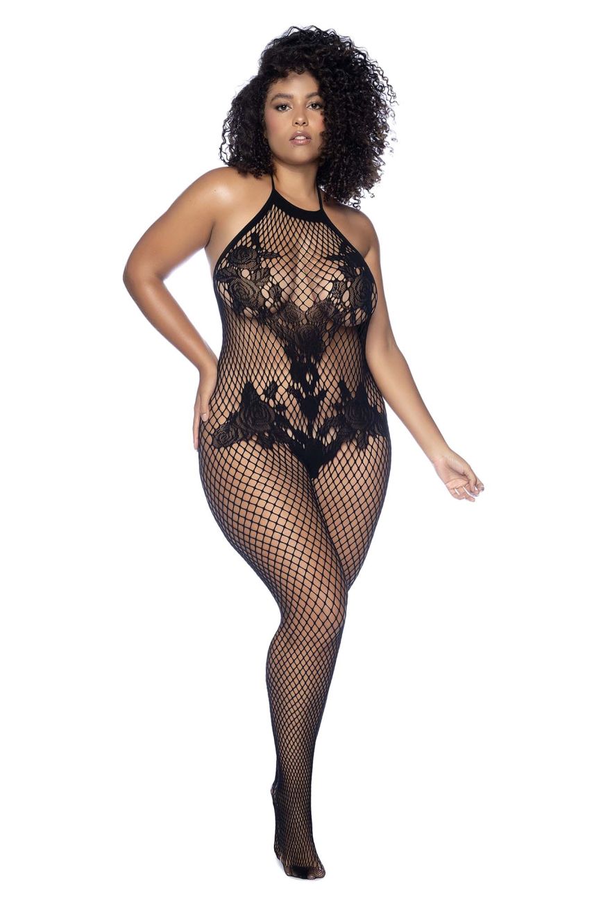 Mapale 1116X Halter And Crotchless Floral Bodystocking