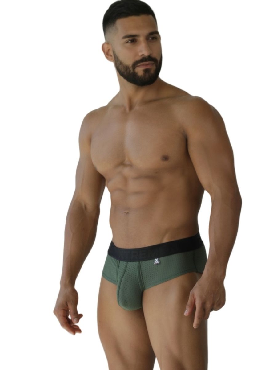 Xtremen 91250 XTREMEN Mens Athletic Performance Mesh Briefs Military Green