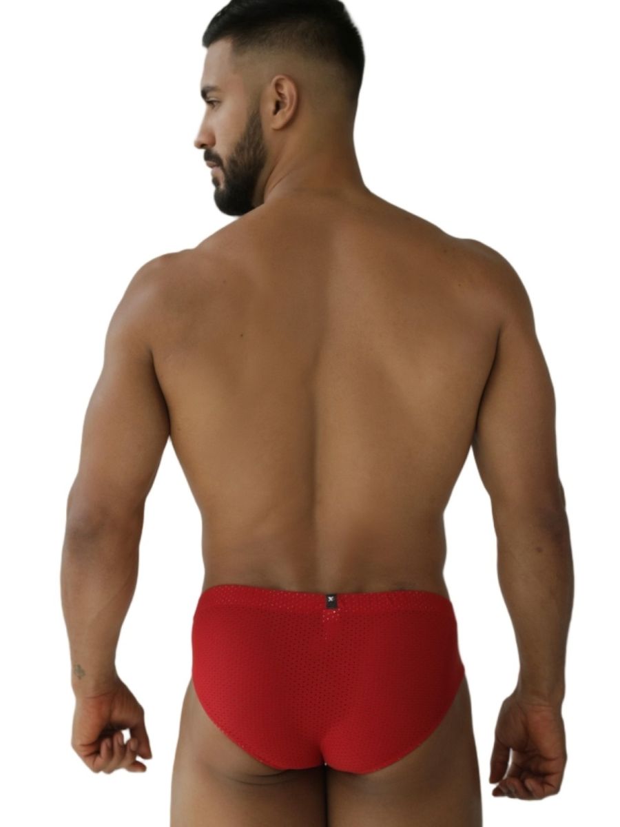 Xtremen 91270 Mens Sleek Low-Rise Perforated Briefs Red