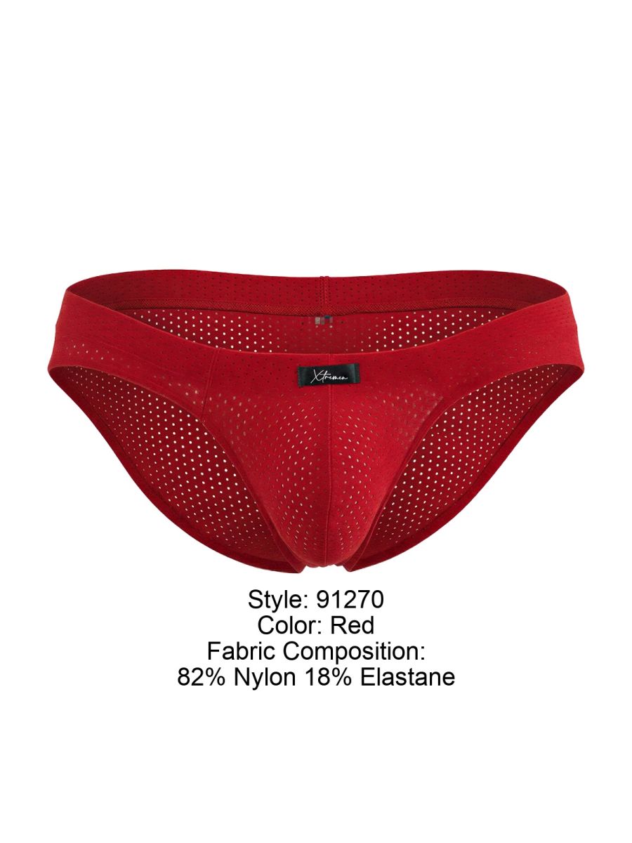Xtremen 91270 Mens Sleek Low-Rise Perforated Briefs Red