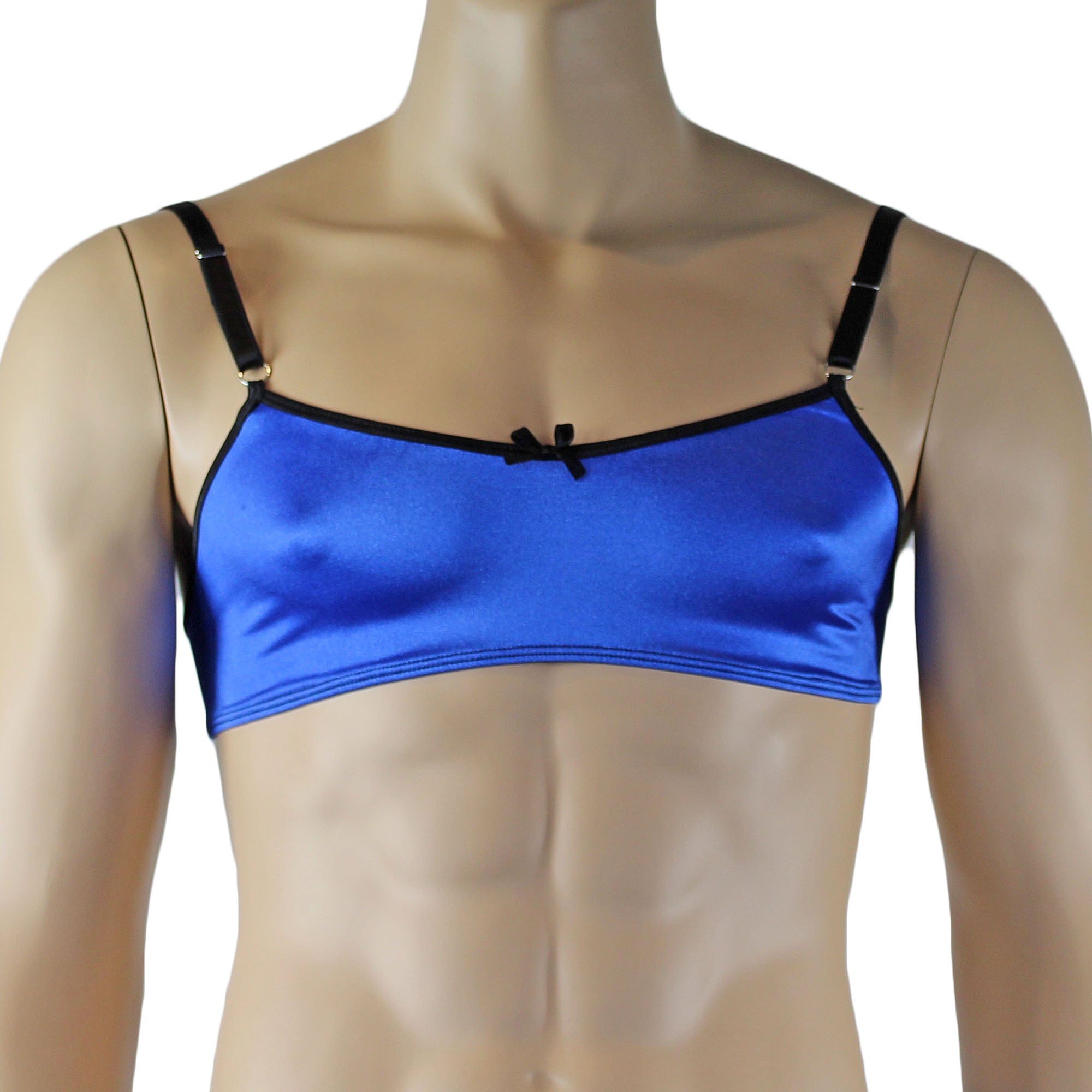 Mens Jenny Shiny Spandex Bra Top & G string Lingerie Blue & Black