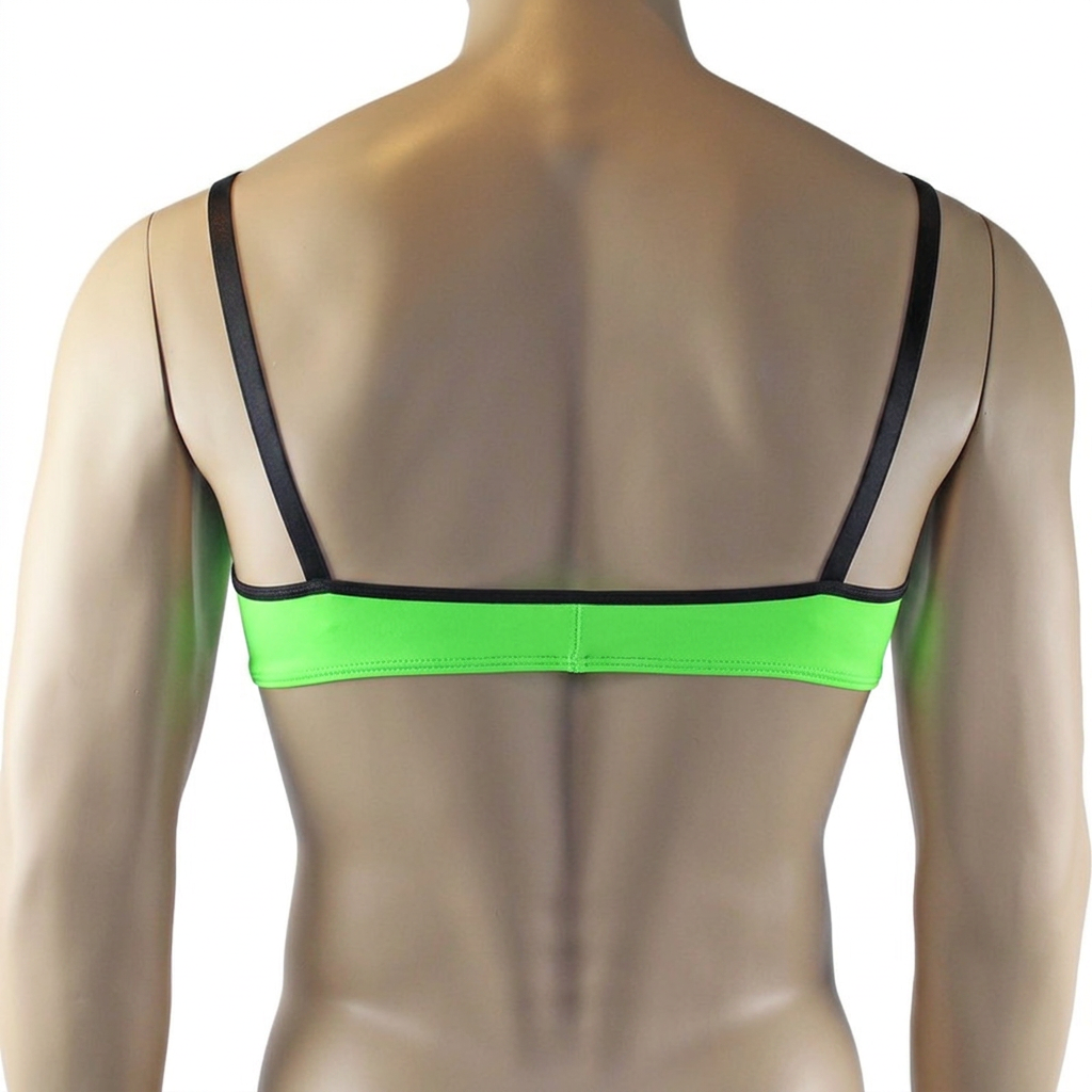 Mens Jenny Shiny Spandex Bra Top & G string Lingerie Neon Green & Black