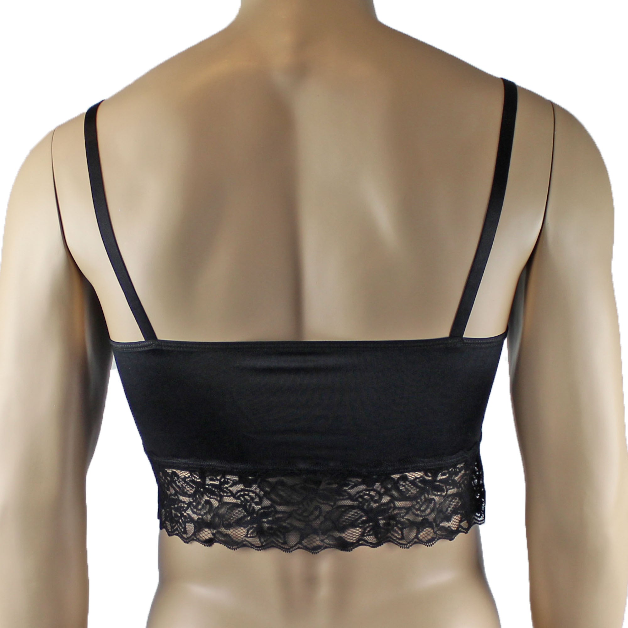 Mens Joanne Satin & Lace Crop Cami Top - Sizes up to 3XL Black and Black Lace
