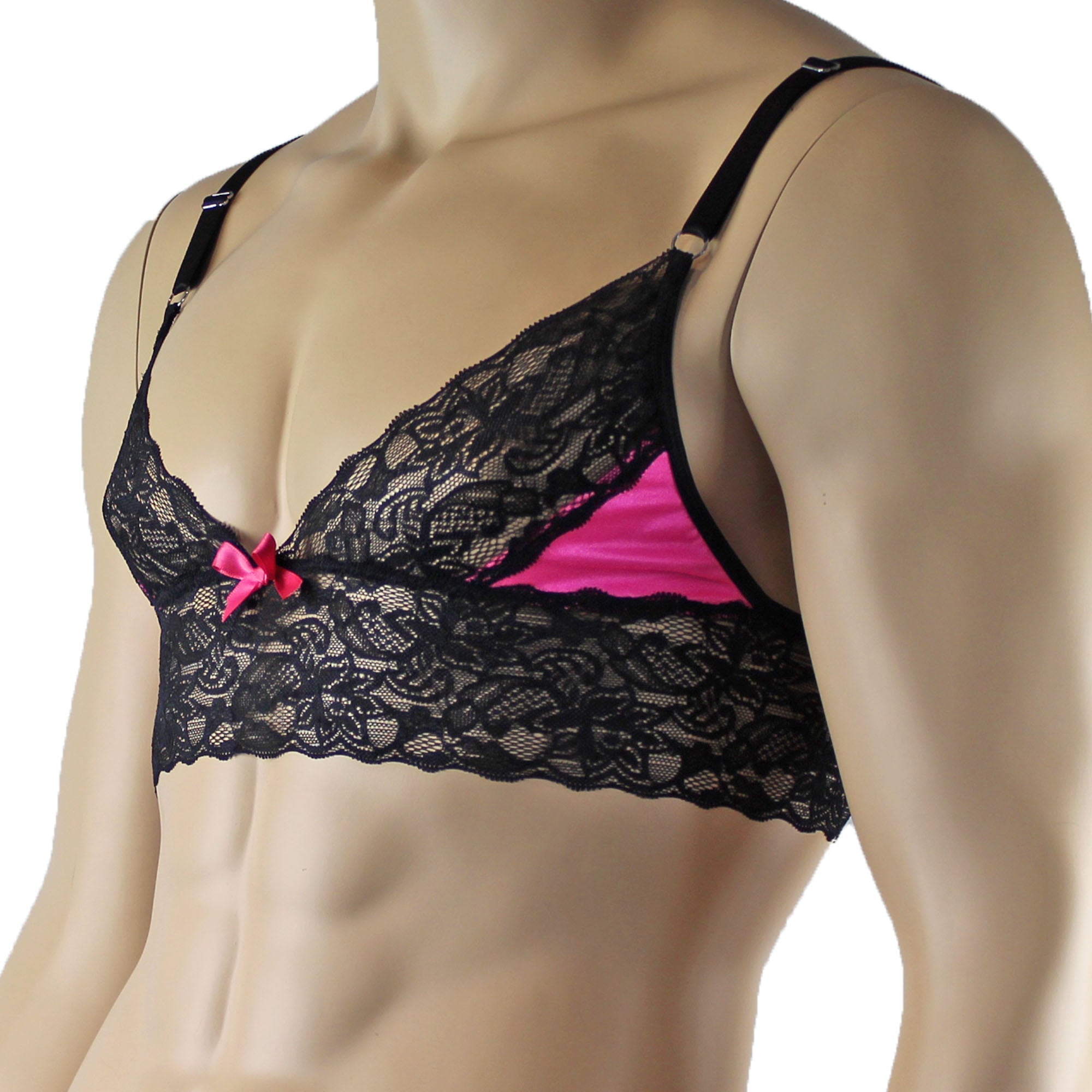Mens Joanne Lace Bra Top Lingerie for Men (hot pink and black lace plus other colours)
