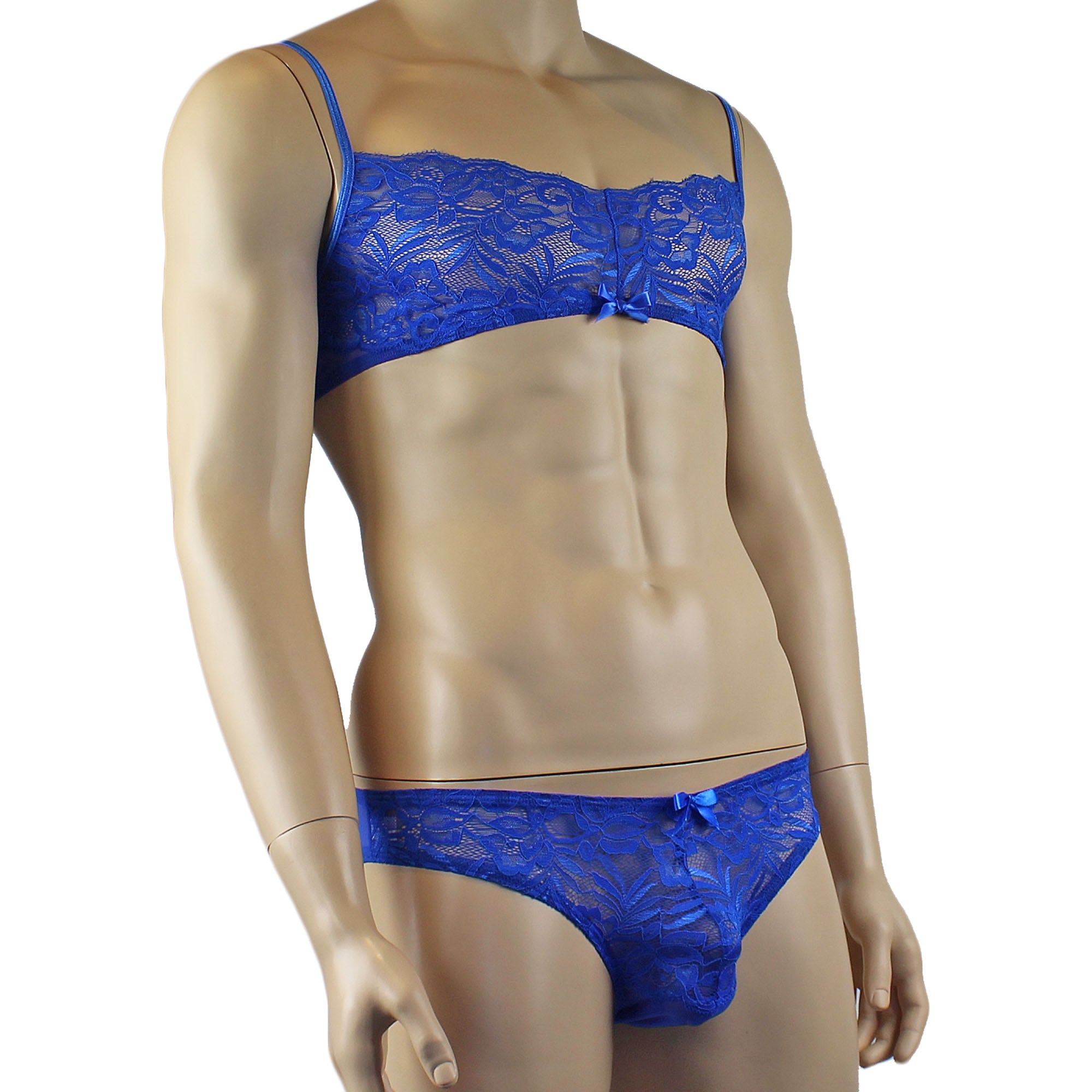 Mens Kristy Lace & Mesh Bra Top BR02L and Bikini Brief Blue