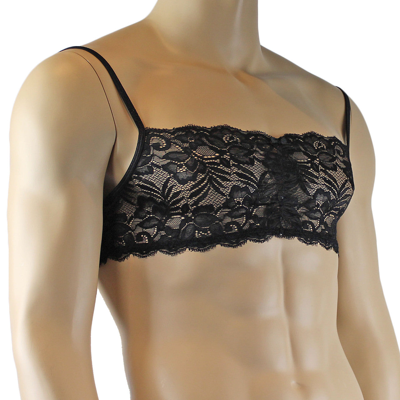 Mens Kristy Lingerie Lace Bra Top BR04 with thin Straps Black