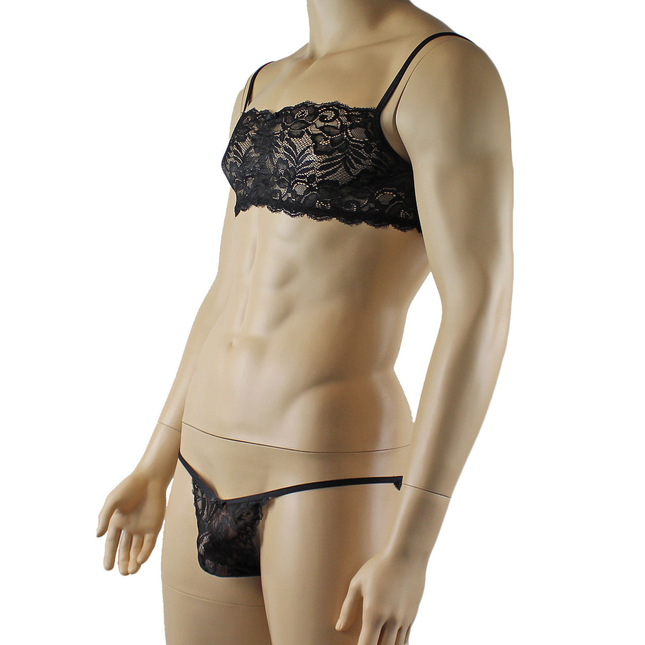 Mens Kristy Lingerie Lace Bra Top BR04G and Lace Panty Black