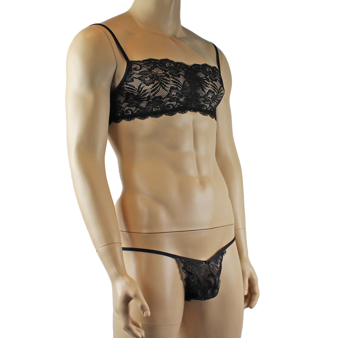 Mens Kristy Lingerie Lace Bra Top BR04 and Lace Panty Black