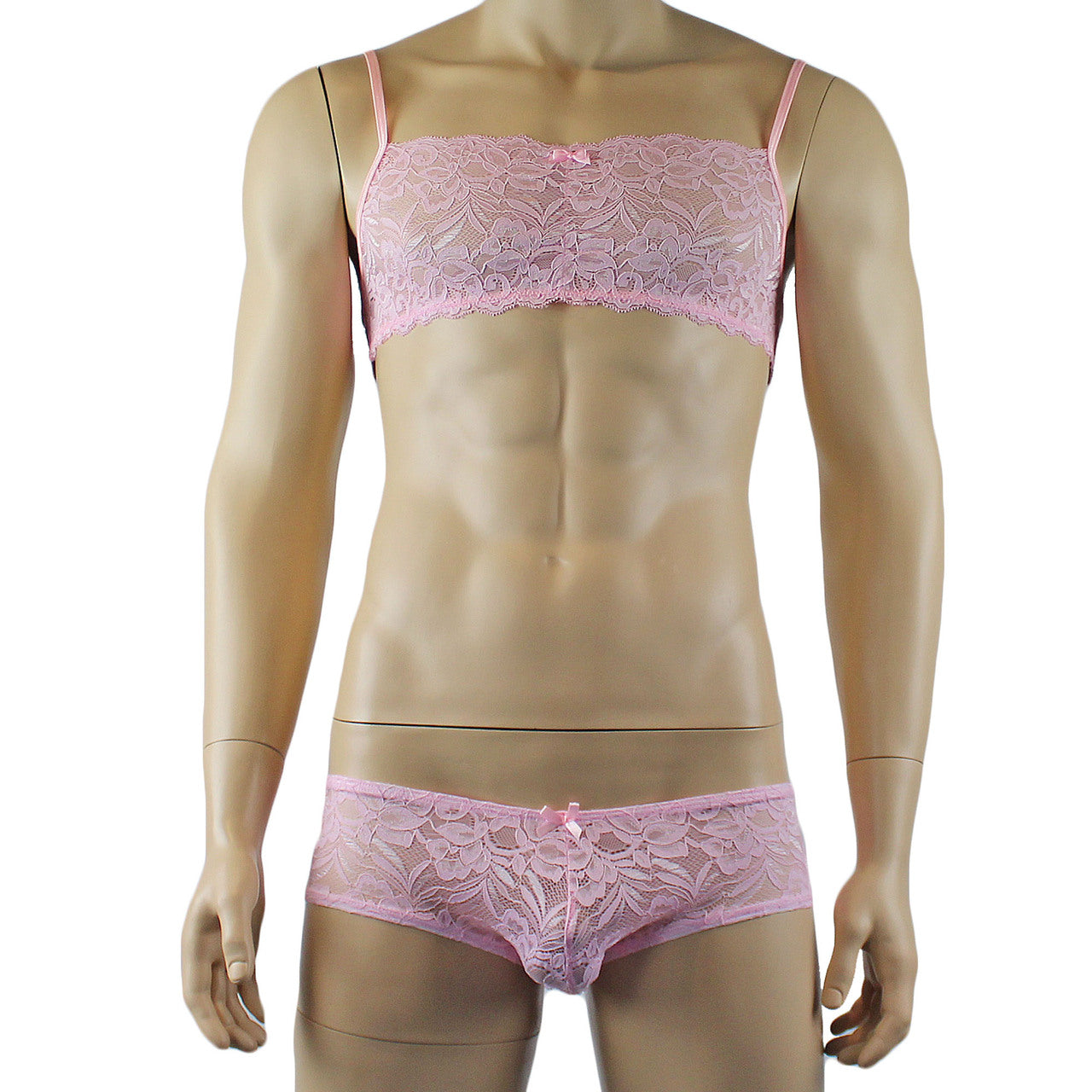 Mens Kristy Lingerie Lace Bra Top BR04 Boxer Briefs Light Pink