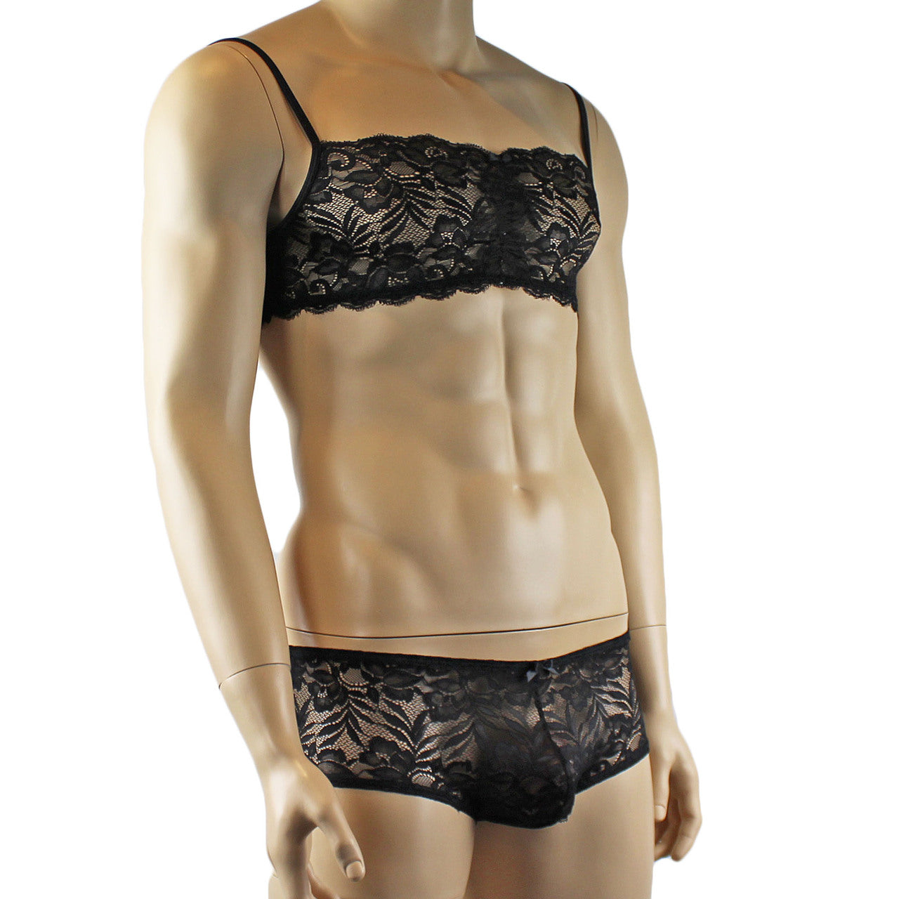Mens Kristy Lingerie Lace Bra Top BR04 and Boxer Briefs Black