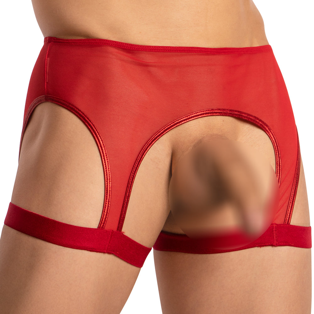 Miami Jock MJU008 Mens Erotic Wide and Sheer See-thru Garter Belt Accessories Red