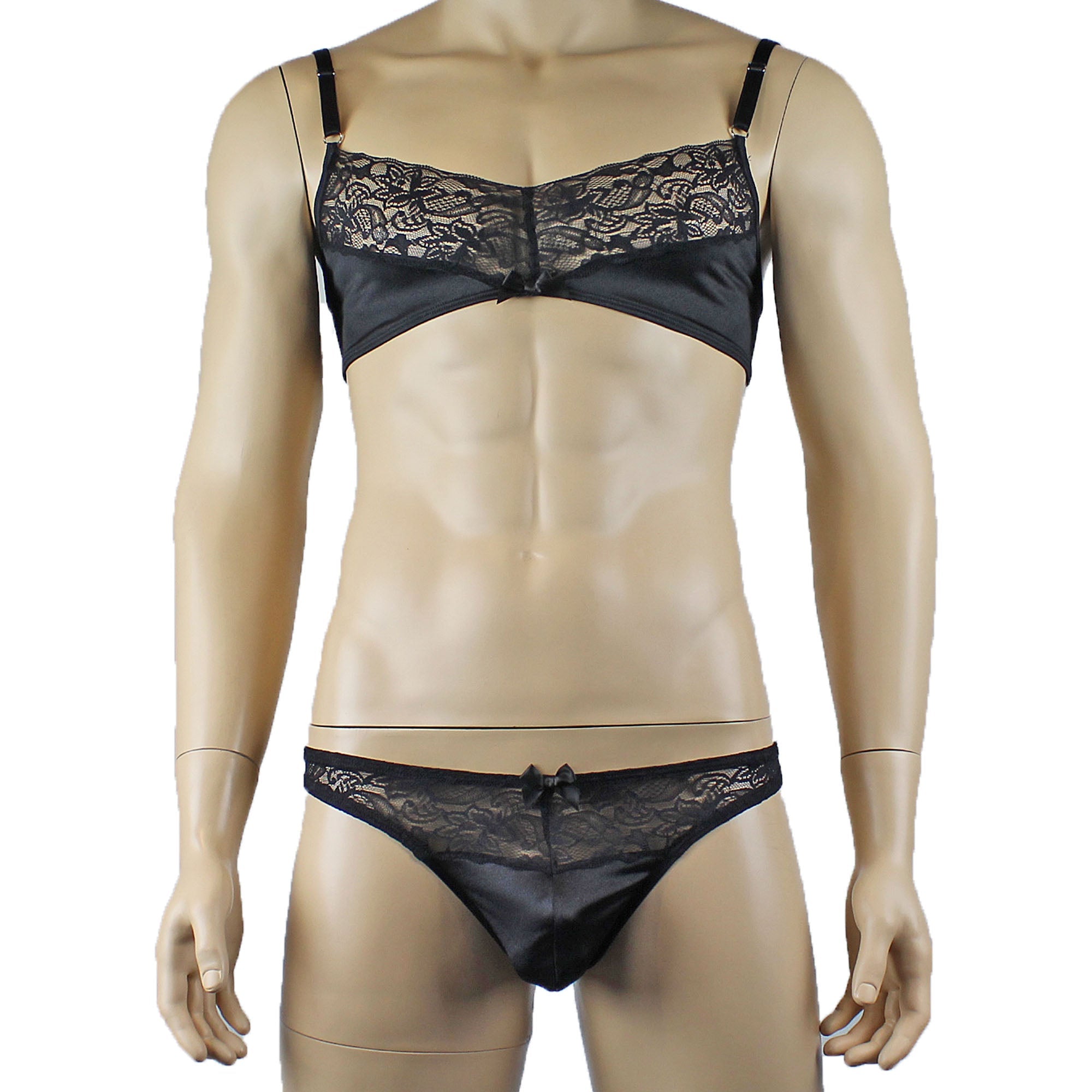 Male Romance Stretch Spandex Bra & Thong for Lingerie Men Black or White