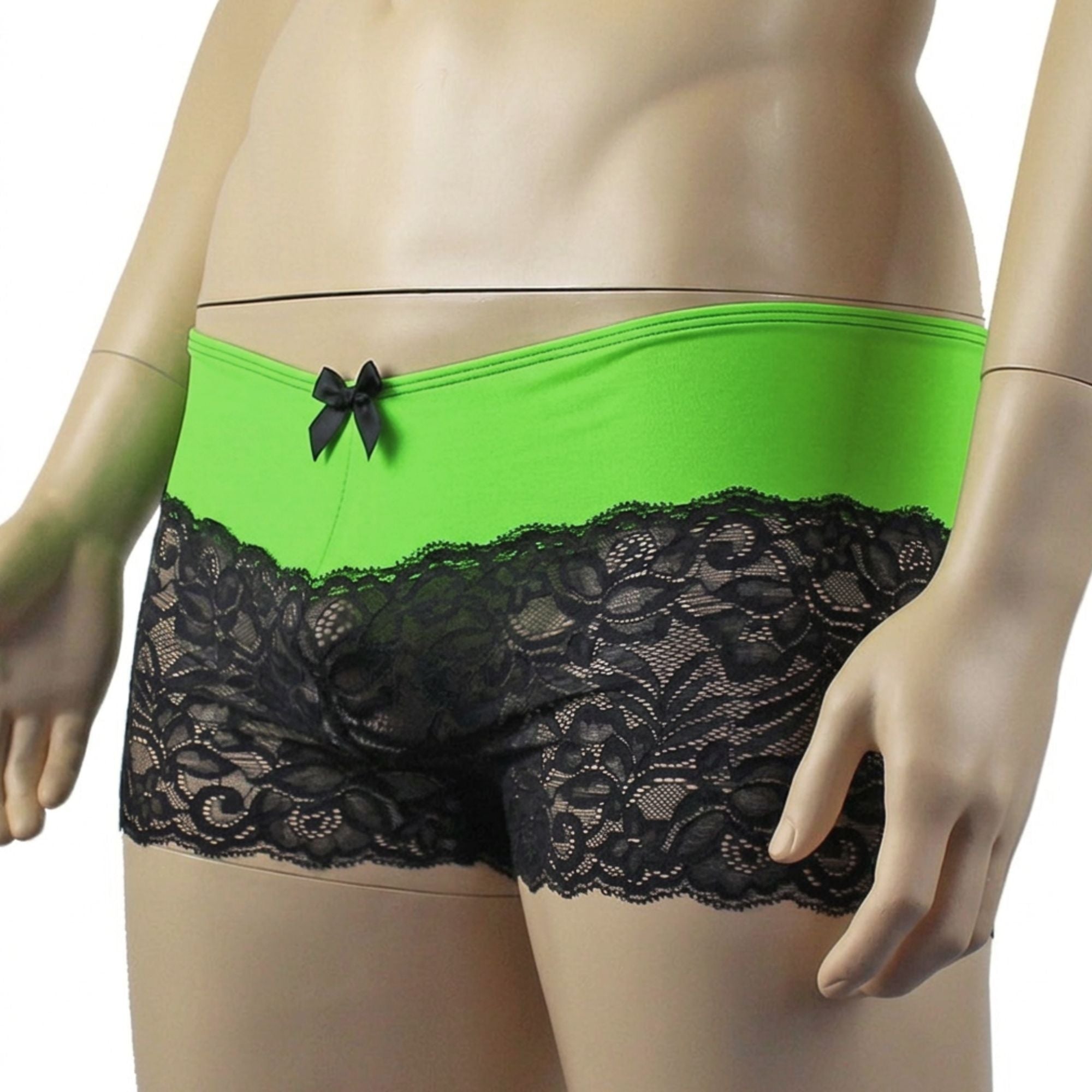 Mens Risque Boxer Briefs Neon Green and Black Lace