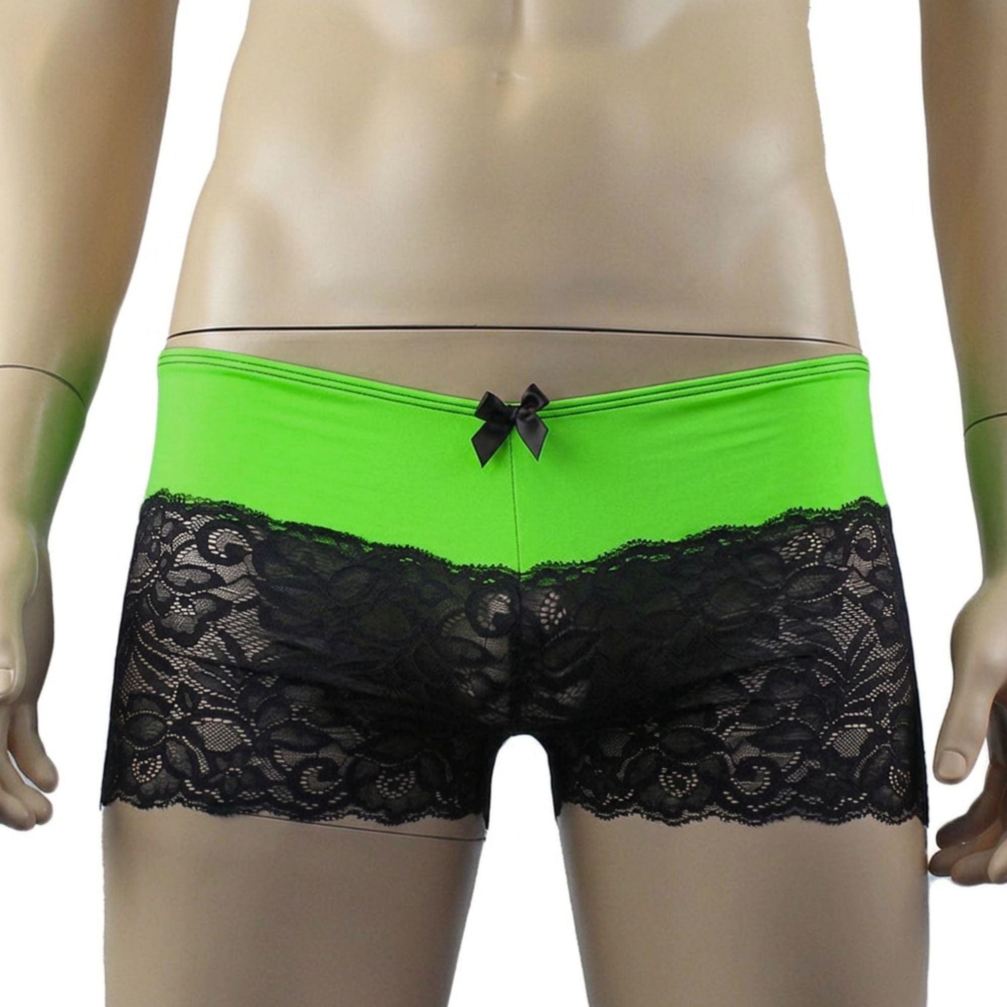 Mens Risque Boxer Briefs Neon Green and Black Lace