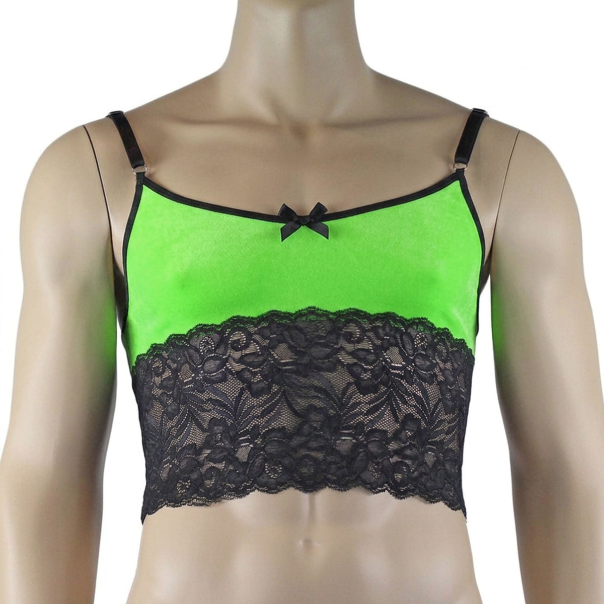 Mens Risque Camisole Top Boxer Briefs Neon Green and Black Lace