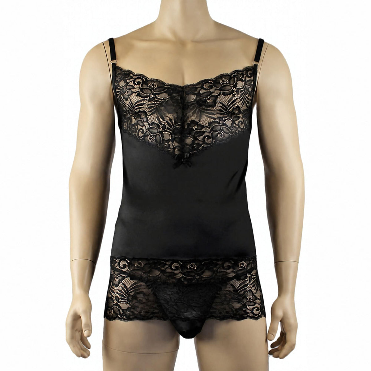 Mens Risque Camisole Mini Dress Chemise & G string Black & Black