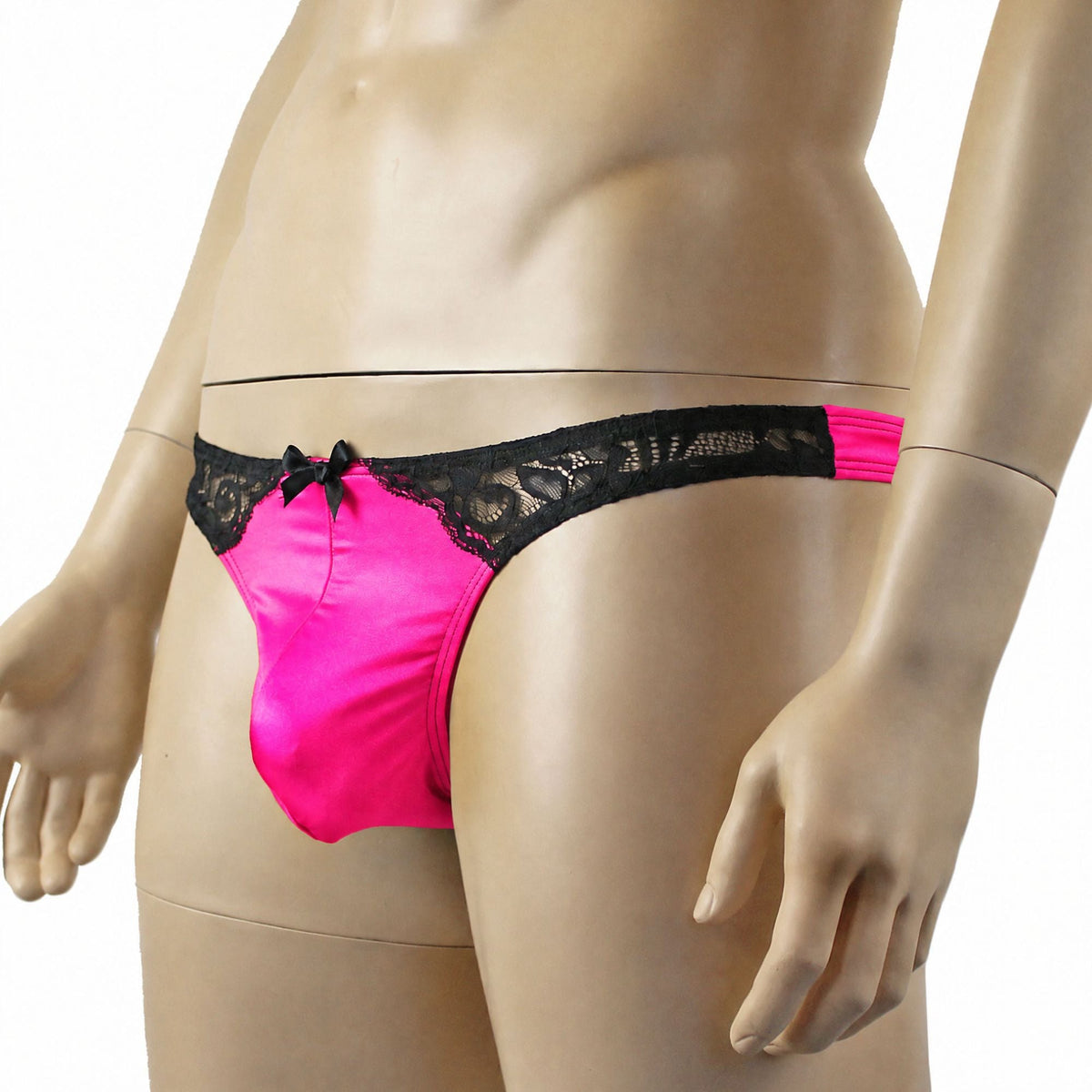 Mens Risque G string Thong Neon Pink and Black Lace