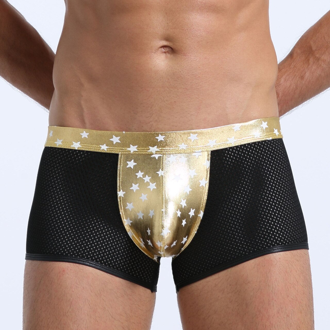 SALE - Mens Super Stars Shiny Metallic and Net Boxer Shorts Gold and Black