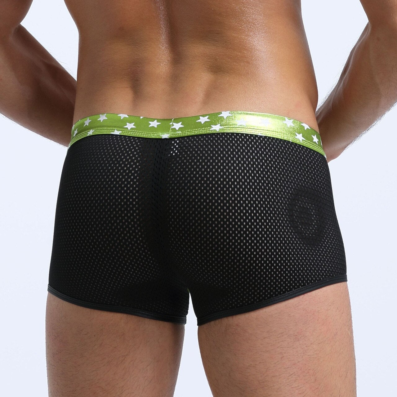 JCSTK - Mens Super Stars Shiny Metallic and Net Boxer Shorts Green and Black