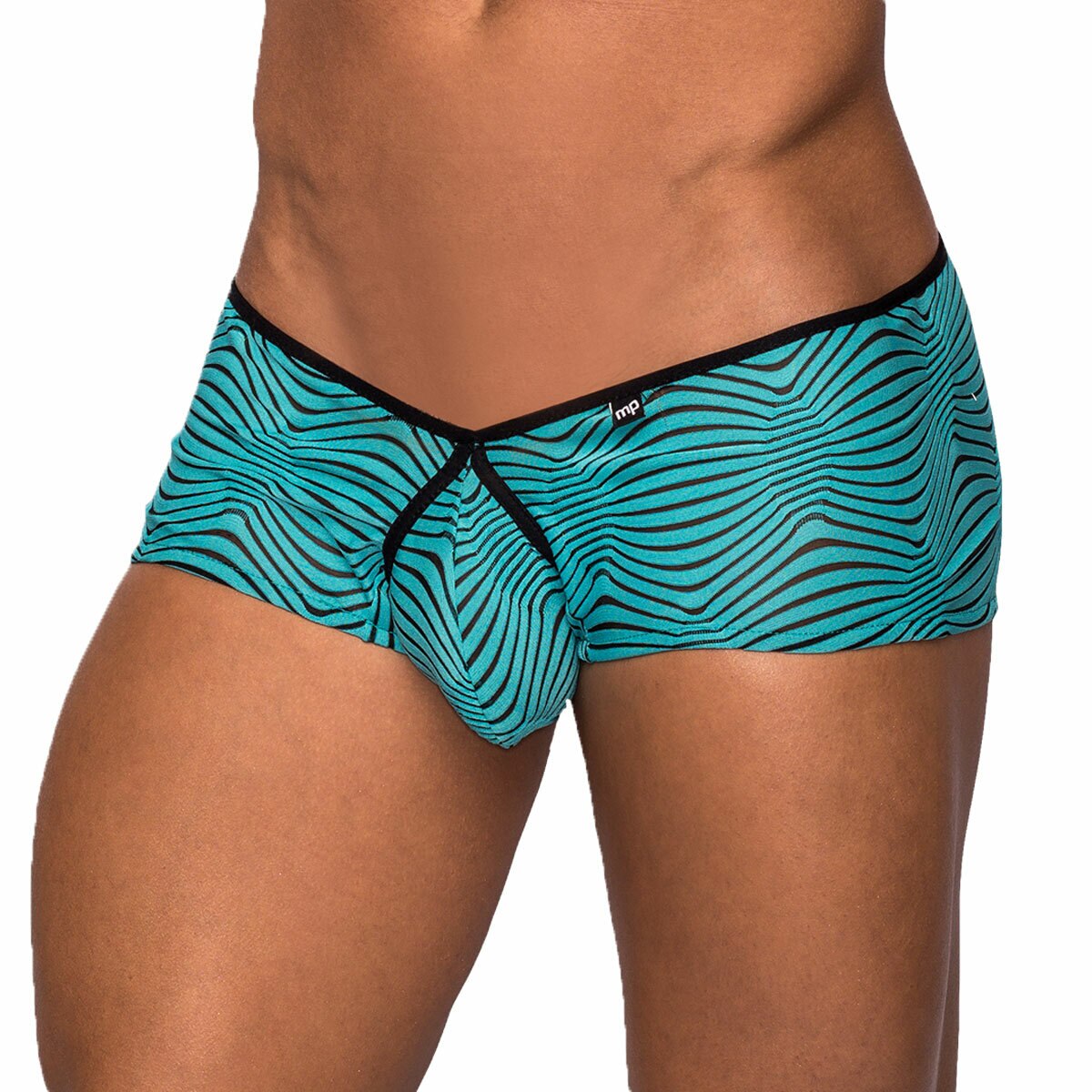 SALE - Male Power Zebra Inspired Mini Short Black and Teal