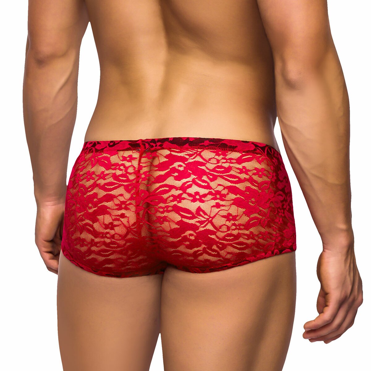 Mens Lace Mini Short Red