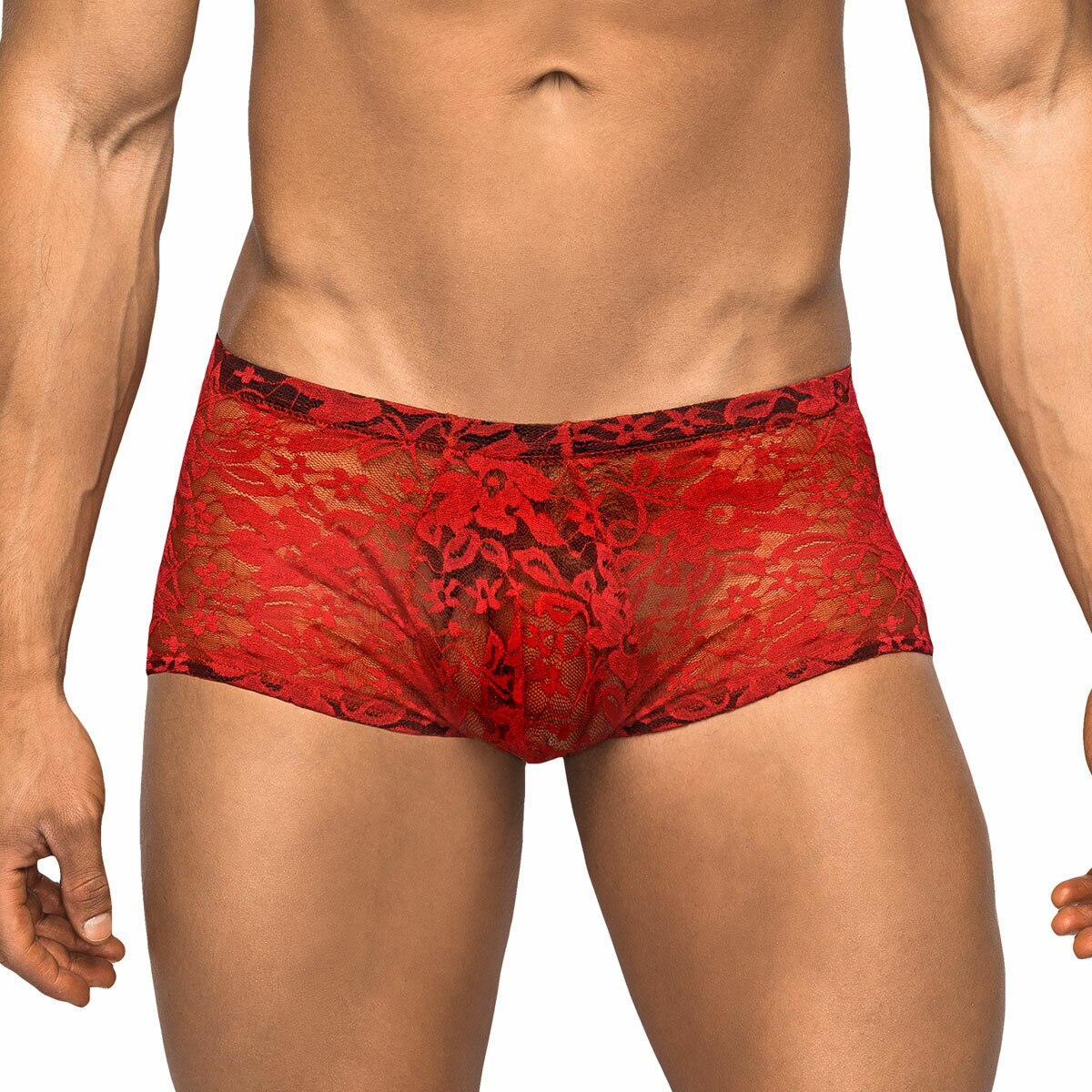 Mens Lace Mini Short Red