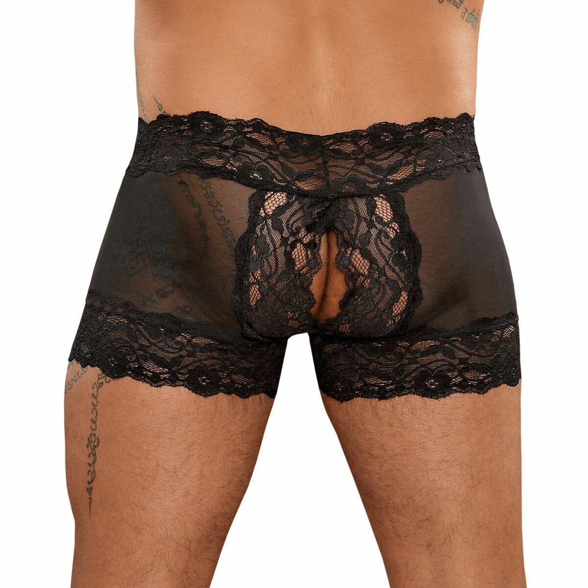 SALE - Mens Black Scandal Lace Open Back Shorts